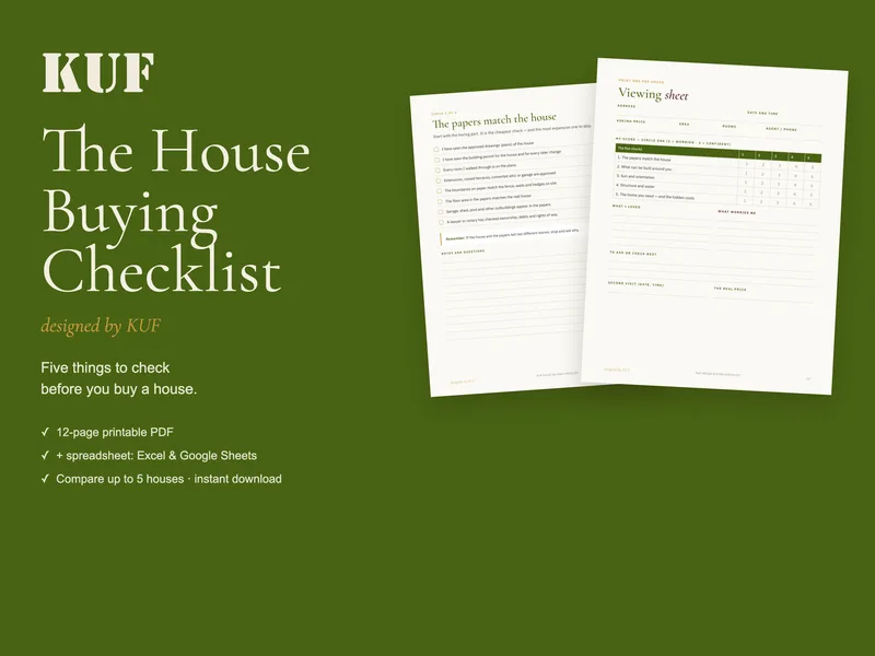 KUF House Buying Checklist: PDF de tipărit și tabel