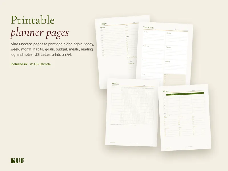 KUF printable planner pages