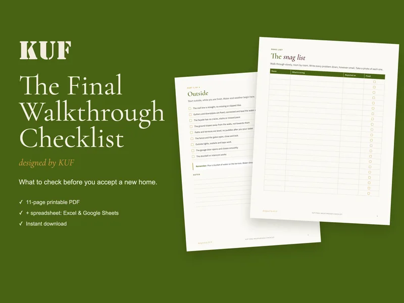KUF Final Walkthrough Checklist: PDF de tipărit și tabel