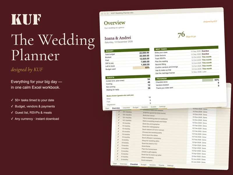 KUF Wedding Planner Excel template